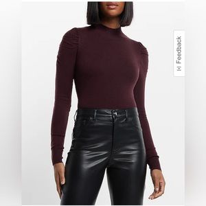 Express Ultra Soft Ruched Shoulder Mock Neck Sweater
